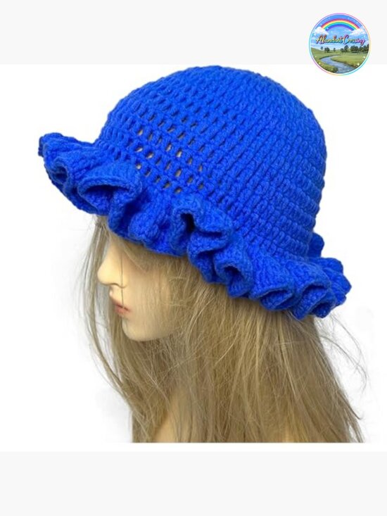 Crochet Bucket Hat Ruffled Brim Knitted Floppy Sun Hat for Women